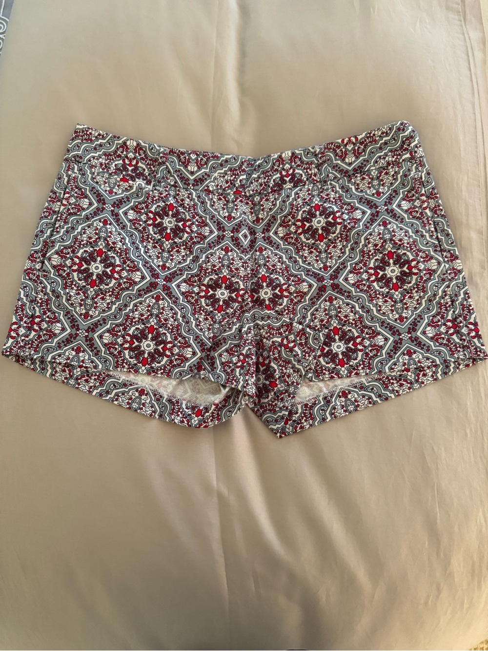 J. Crew Red and White Mosaic Print Shorts